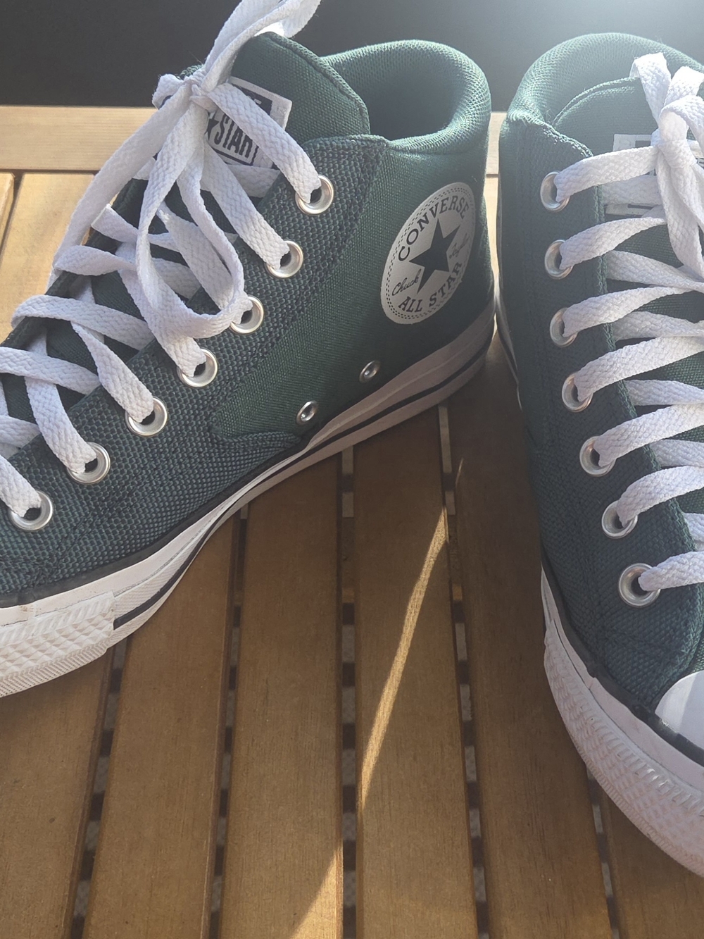Converse Men's Dark Green Canvas High Top Sneakers with White Laces